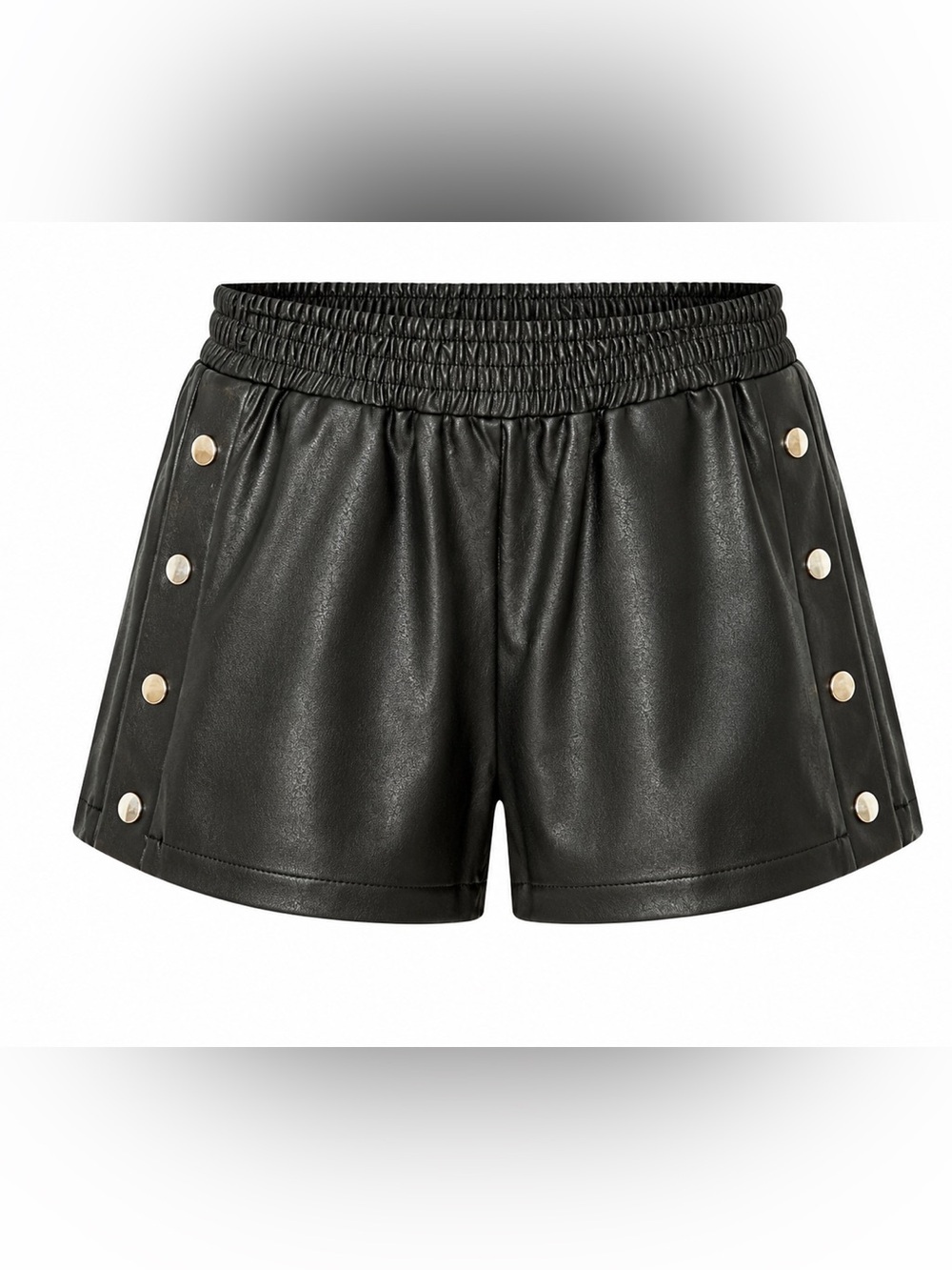 Amanda Uprichard side snap black faux leather shorts, small